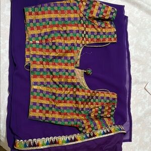 Colorful Striped Blouse with Purple Saree